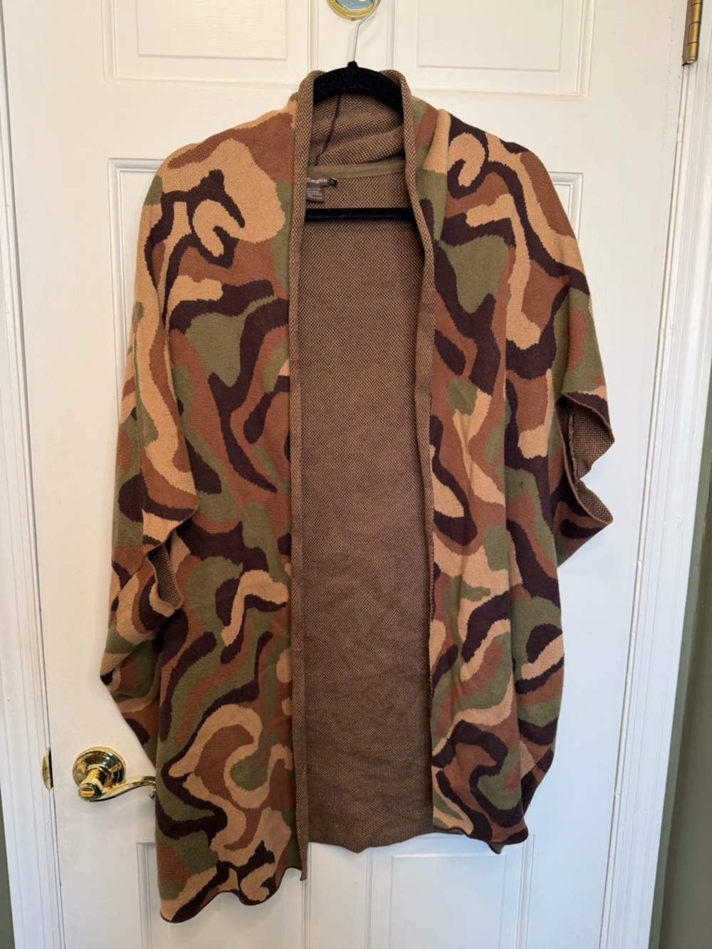 J.McLaughlin Camouflage Open Front Cardigan Cotton Knit‎ Oversized Wrap One Size